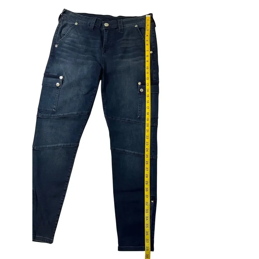 True Religion Men’s 33 Super Skinny Dark Wash Cargo Moto Jeans Zipper Ankle